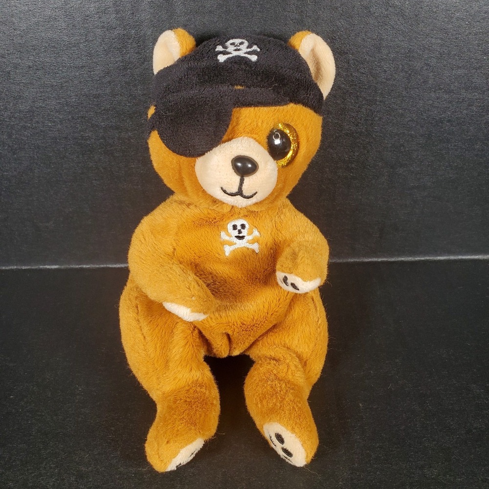 TY Beanie Baby (Beanie Bellies) - SCULLY the Pirate Bear Skulls Eye Patch